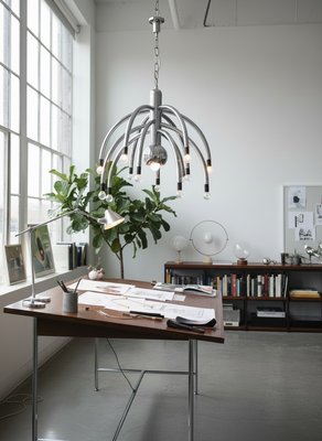 Vintage Space Age Chrome 13-Light Chandelier attributed to