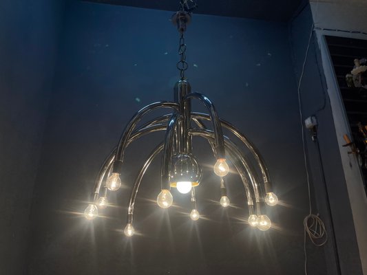 Vintage Space Age Chrome 13-Light Chandelier attributed to