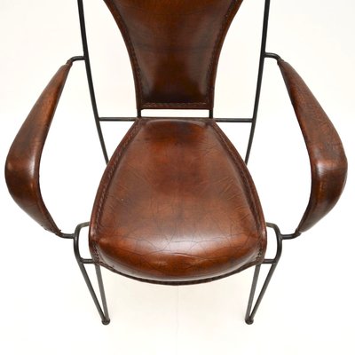 Vintage French Iron and Leather Armchair attributed to Jacques