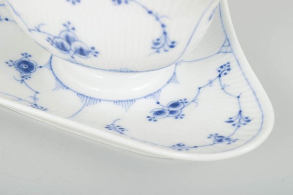 Blue Fluted Plain Porcelain Tricorn Sauce Boat from Royal