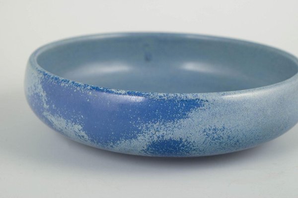 Low Stoneware Bowl with Matte Blue Glaze from L. Hjorth, Bornholm