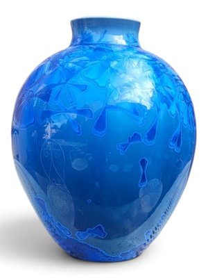 Vase in Glazed Porcelain with Blue Crystallizations by Patrice