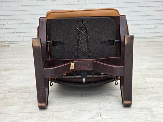 Norwegian Leather and Bentwood Adjustable Lounge Chair, 1970s for