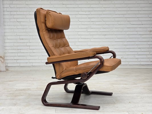 Norwegian Leather and Bentwood Adjustable Lounge Chair, 1970s for