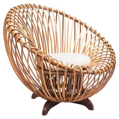 Lounge Chair in Rattan and Teak in the style of Franco Albini