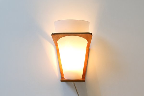 Wall Lamp in Curved Teak and Plywood by Louis Kalff for Philips