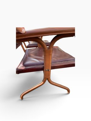 Vintage Stitched Leather Chairs by Jacques Adnet, 1950s, Set of 2