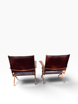 Vintage Stitched Leather Chairs by Jacques Adnet, 1950s, Set of 2