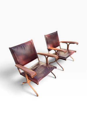 Vintage Stitched Leather Chairs by Jacques Adnet, 1950s, Set of 2
