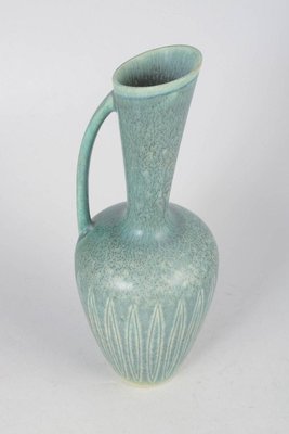 Turquoise-Green Hares Fur Glazed Ceramic Pitcher by Gunnar Nylund