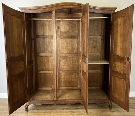 Vintage French Louis XVI Style Carved Oak 3-Door Wardrobe for sale