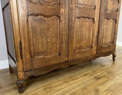 Vintage French Louis XVI Style Carved Oak 3-Door Wardrobe for sale