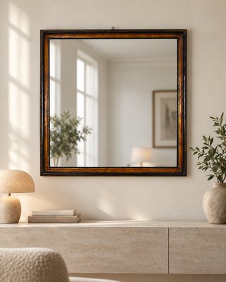 Large Antique Italian Mirror in Ebonized and Gilt Wood Frame in
