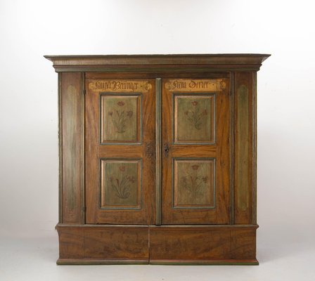 Late 18th Century Swiss Painted Wedding Pine Armoire for sale at