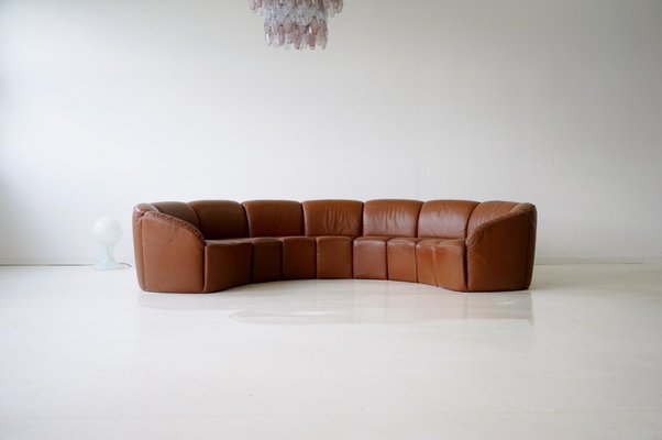 Vintage Curved Leather Sofa By Walter Knoll 1960s