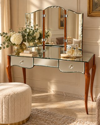 gold vintage dressing table Art Deco Venetian Glass with Chic Mirror, 1950s for sale at Pamono vintage dressing table