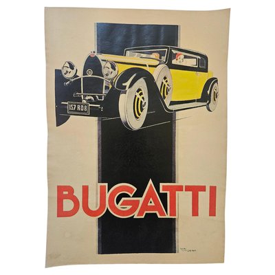 Art Deco Bugatti Automobile Advertising Poster, 1930s for sale at
