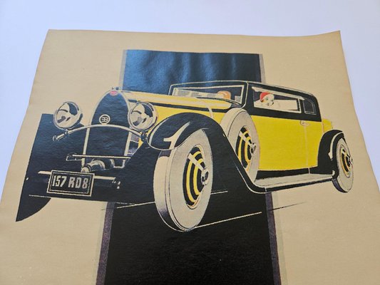 Art Deco Bugatti Automobile Advertising Poster, 1930s for sale at