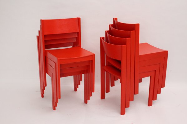 Mid Century Modern Red Dining Chairs, Red Modern Plastic Dining Chairs