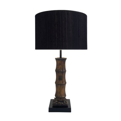 Faux Bamboo Table Lamp In Carved Wood, Vintage Wood Carved Table Lamps