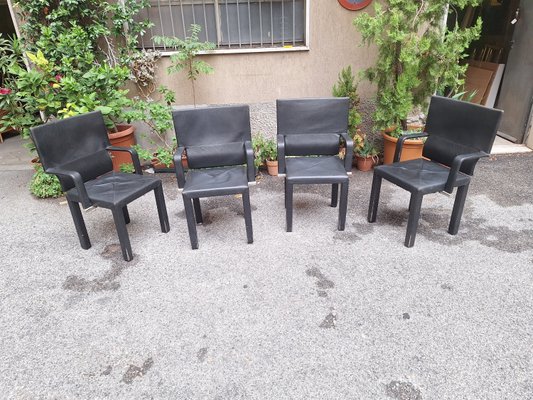 Arcadia Armchairs in Black Leather by Paolo Piva for B&B Italia
