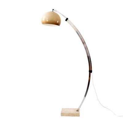 Space Age Arc Floor Lamp with Travertine Base attributed to