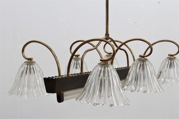 Six Light Chandelier with Bell Shaped Glass Shades at Destination Lighting Six Light Chandelier with Bell Shaped Glass Shades at Destination Lighting