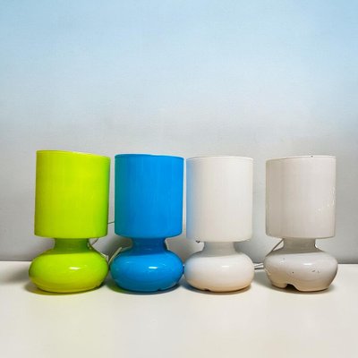 Green, Blue and White Hand-Blown Glass Lykta Table Lamps from Ikea, Set of 4 for sale at Pamono