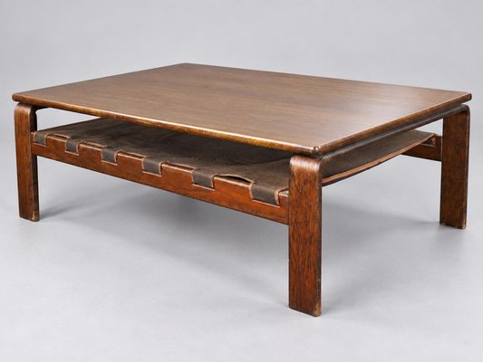 Brutalistischer Vintage Couchtisch aus Wengeholz, 1970er