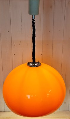 Vintage Italian Height-Adjustable Hanging Lamp with Orange Plastic