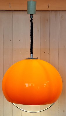 Vintage Italian Height-Adjustable Hanging Lamp with Orange Plastic
