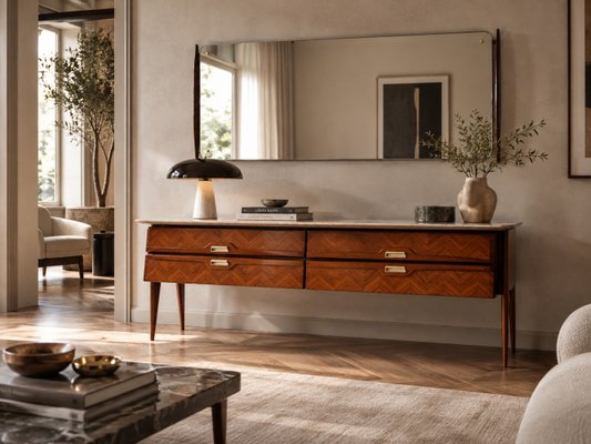 Mid-Century Sideboard mit Spiegel von La Permanente Mobili Cantù, 1950er, 2er Set bei Pamono kaufen