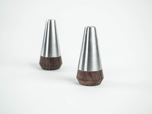 Saliera e pepiera in teak e acciaio, Danimarca, anni '70
