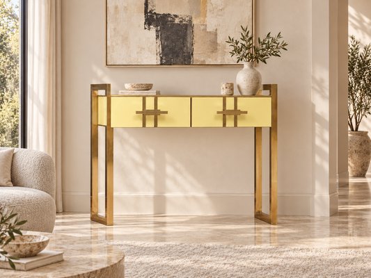 Italienischer Konsolentisch aus Buttergelbem Murano Glas und Messing von Justfurnituress SRL