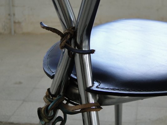 Italian Butterfly Chair with Chromed Steel Tubing and Leather by