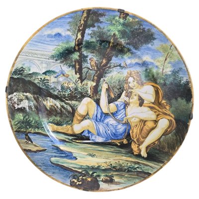 Italienischer Teller mit Rinaldo und Armida Motiv von Istoriato Maiolica, 1880, 19. Jh bei Pamono kaufen