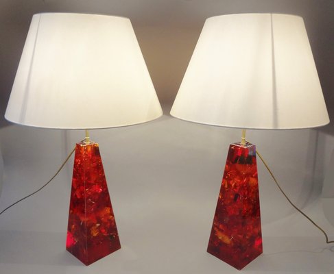 Obelisk Resin Lampen von Henri Fernandez, 1970er, 2er Set Obelisk Resin Lampen von Henri Fernandez, 1970er, 2er Set