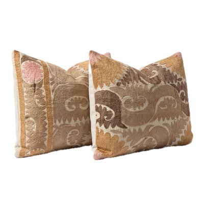 Usbekische Suzani Kissenbezüge in Beige & Braun, 2010er, 2er Set
