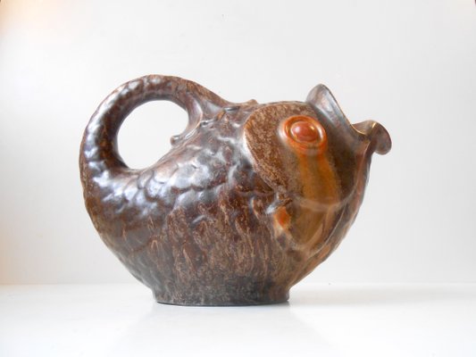 Danish Stoneware Fish Jug in Earthy Glazes by Michael Andersen, 1940s for  sale at Pamono