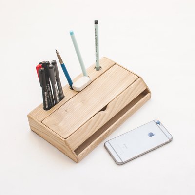 Handmade Estuche Wooden Desk Organizer And Smartphone Stand By