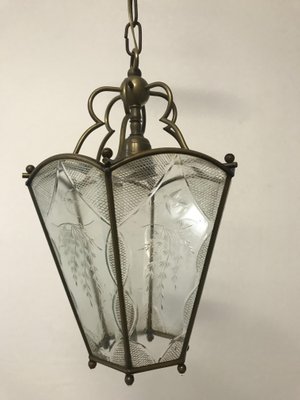 Bronze Glass Pendant Light italian vintage bronze etched glass pendant lamp 2