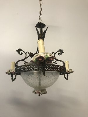 Vintage Capodimonte 6 Arm Chandelier Made in SpainPorcelain Vintage Capodimonte 6 Arm Chandelier Made in SpainPorcelain