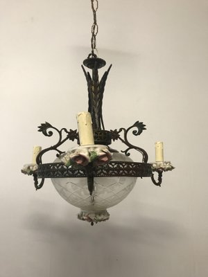 Vintage Capodimonte 6 Arm Chandelier Made in SpainPorcelain Vintage Capodimonte 6 Arm Chandelier Made in SpainPorcelain