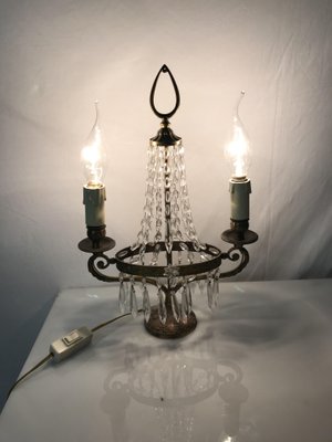 Vintage Italian Crystal Beaded, Candelabra Table Lamps Crystal