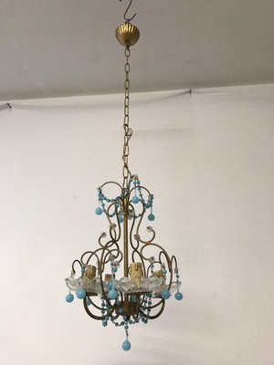 Vintage Lamp chandelier MURANO Venetian Turquoise Opaline Glass brass ceiling fx 