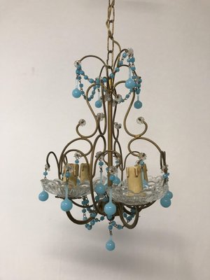 Vintage Lamp chandelier MURANO Venetian Turquoise Opaline Glass brass ceiling fx 