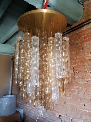 Large Bamboo Murano Glass Flush Mount From Mazzega 1970s