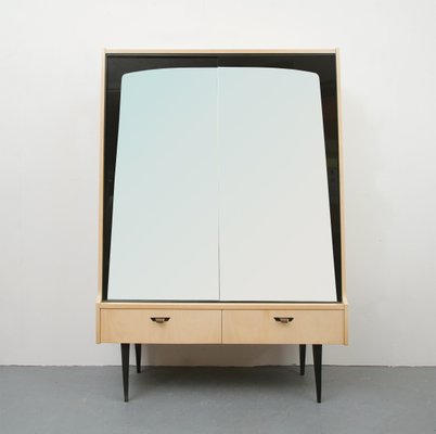 Birch Veneered Cabinet Or Dresser With Mirrored Doors 1950s For