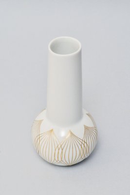 Vintage White Porcelain Vase With Gold Lines By Bjorn Wiinbald For Rosenthal Studio Line