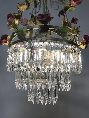 Vintage Italian Crystal Porcelain, Italian Porcelain Flower Chandelier
